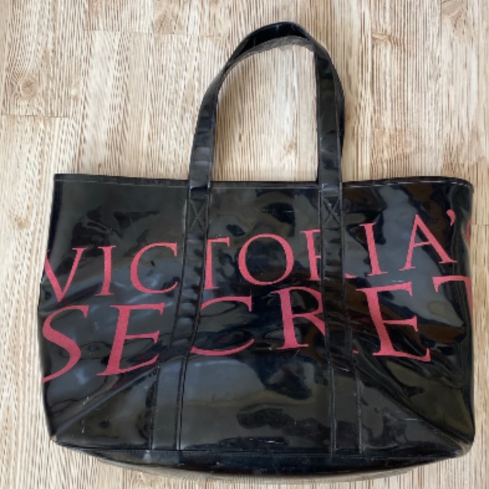 Victoria's Secret black pleather large tote vintage